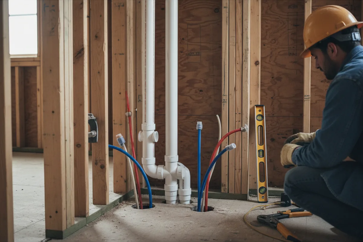 Drain and supply rough-in during Sump Pump Repair in Luna Pier
